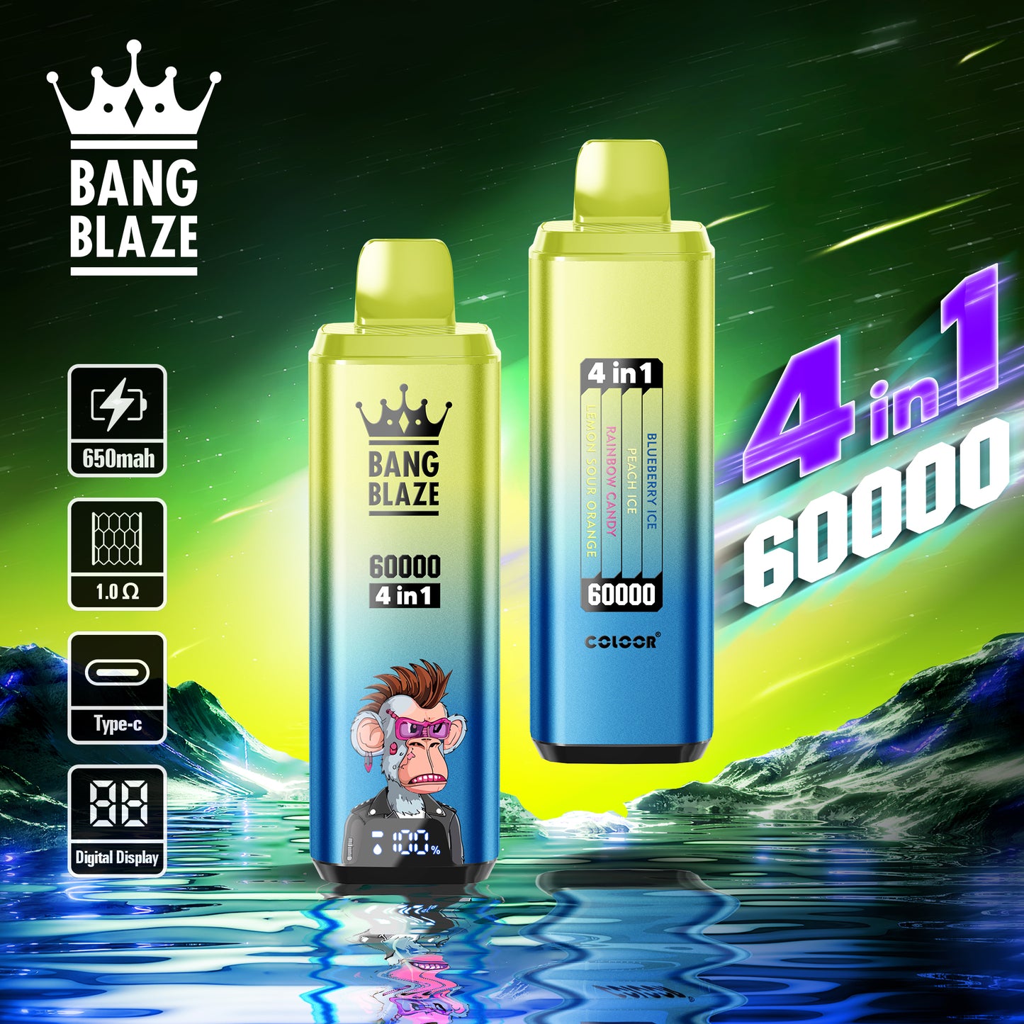 Bang Blaze 60000 60K Big Puffs 4 in 1 Flavors Nicotina Sigaretta Elettronica Monouso