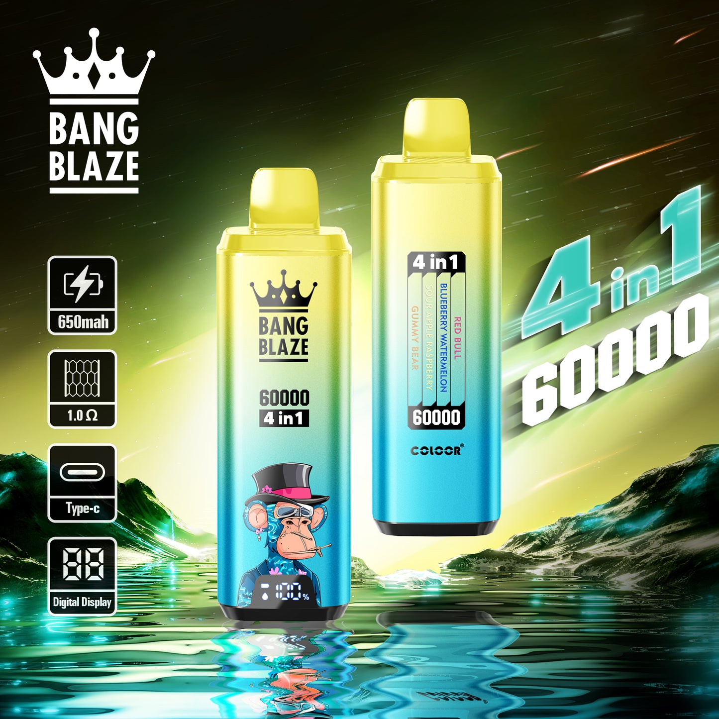 4 in 1 Flavors Puff 60000 Tiri Liquido Sigaretta Elettronica Svapo Monouso