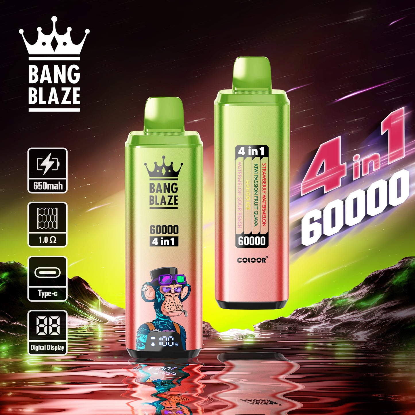 Puff 60000 Tiri 4 in 1 Gusto Liquidi Sigaretta Elettronica Svapo Monouso