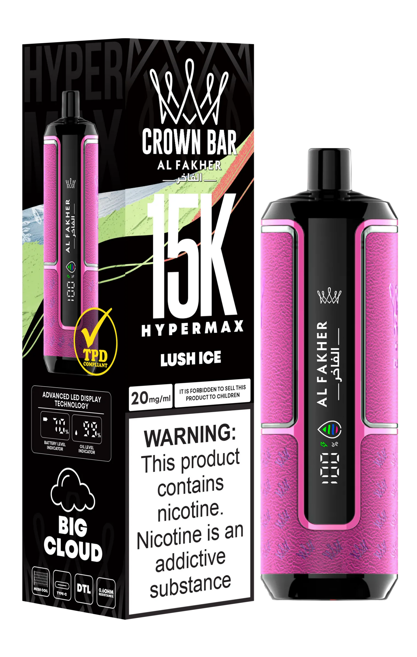 Al Fakher Puff 15000 Tiri Sigarette Elettroniche Monouso with 6% Nicotine - Lush Ice Flavor
