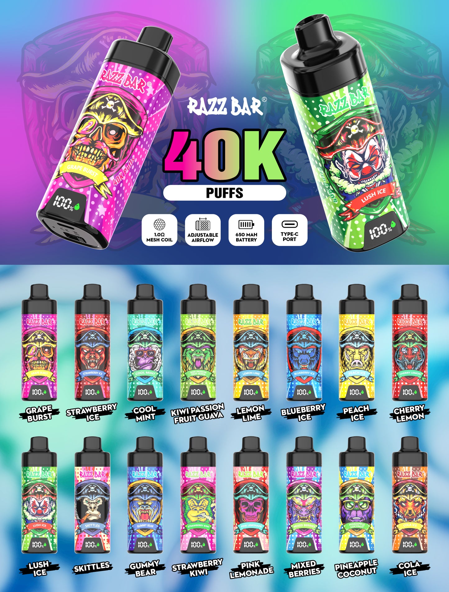 Razz Bar NEW 40K Vape 18 gusti