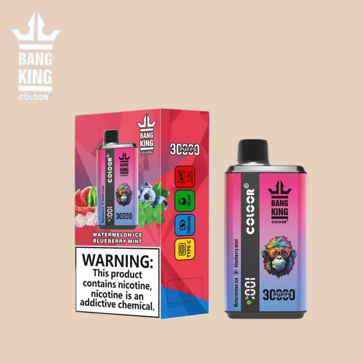 Dual Flavor Puff Bang King 30000 Tiri Watermelon Ice & Blueberry Mint