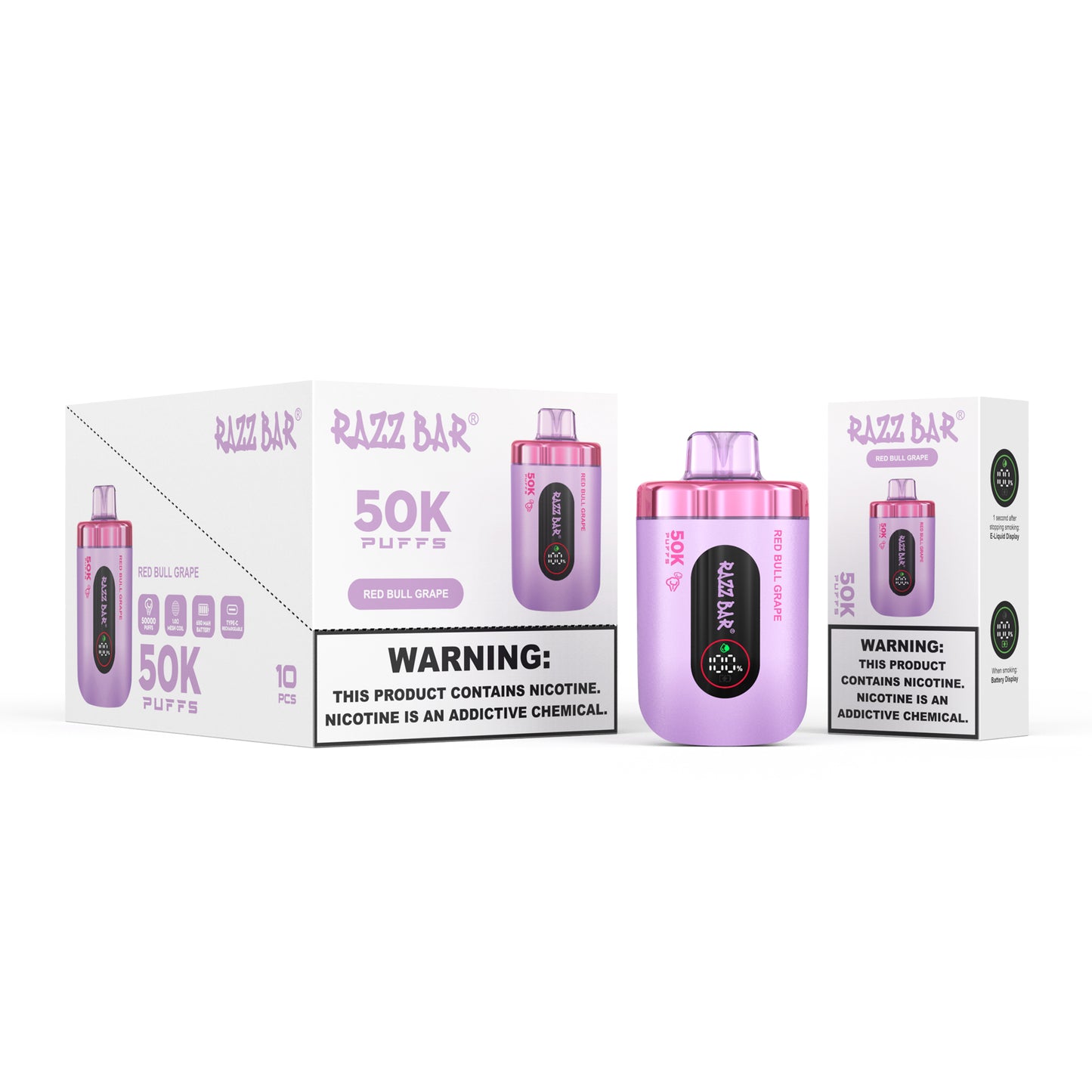 650 mAh ricaricabile Razz Bar 50K Nicotina 2% o 5%