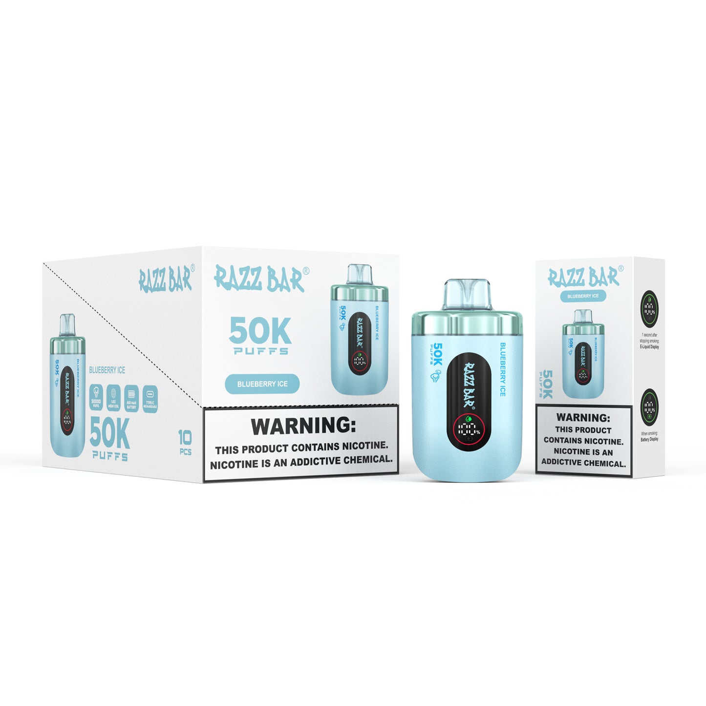 650 mAh ricaricabile Razz Bar 50K Nicotina 2% o 5%