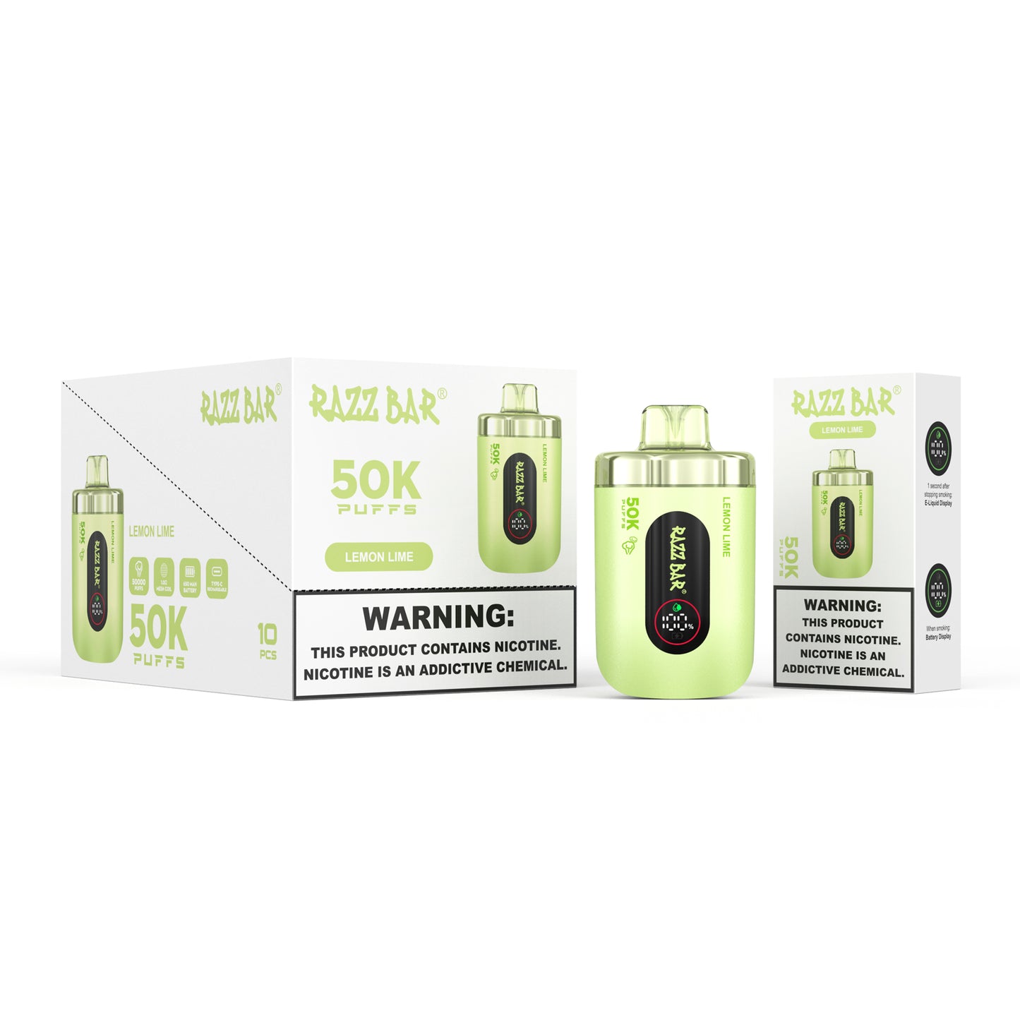 650 mAh ricaricabile Razz Bar 50K Nicotina 2% o 5%