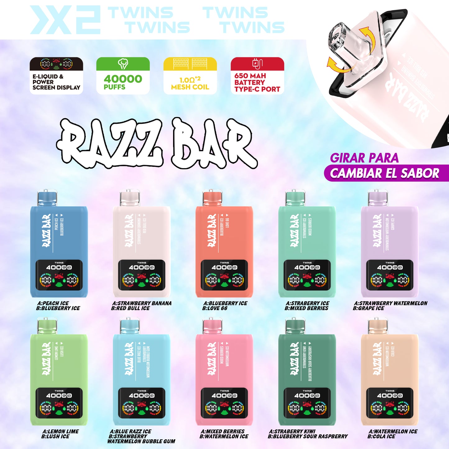 Razz Bar 40K Tiri Vape Sistema a doppio gusto