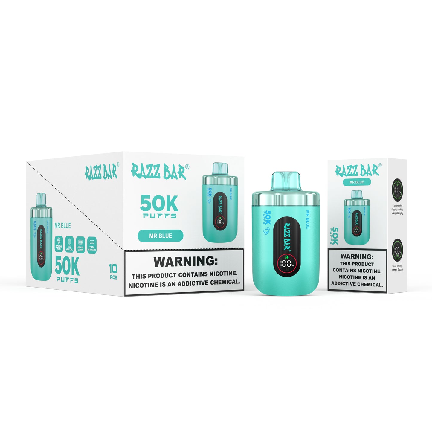 650 mAh ricaricabile Razz Bar 50K Nicotina 2% o 5%