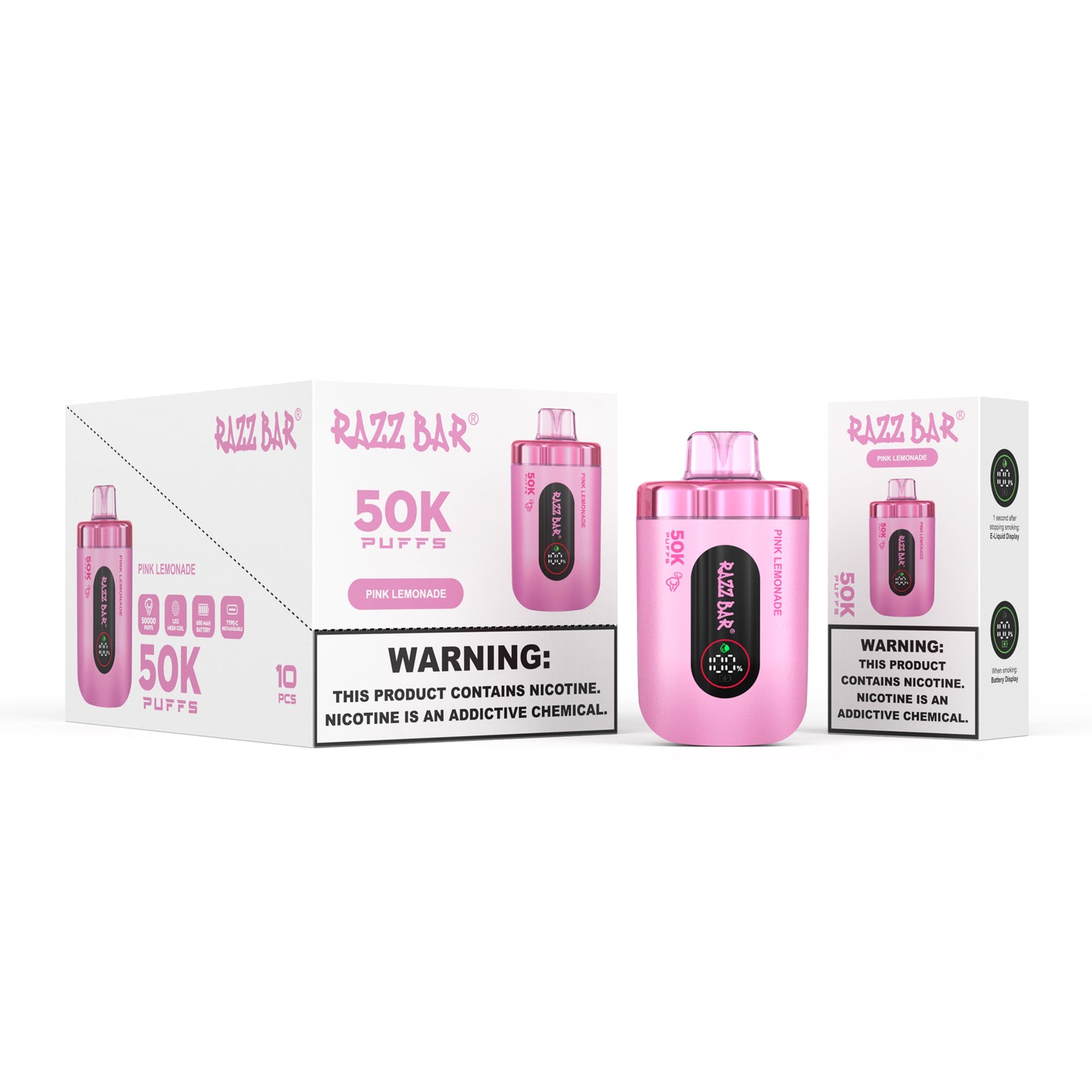 650 mAh ricaricabile Razz Bar 50K Nicotina 2% o 5%