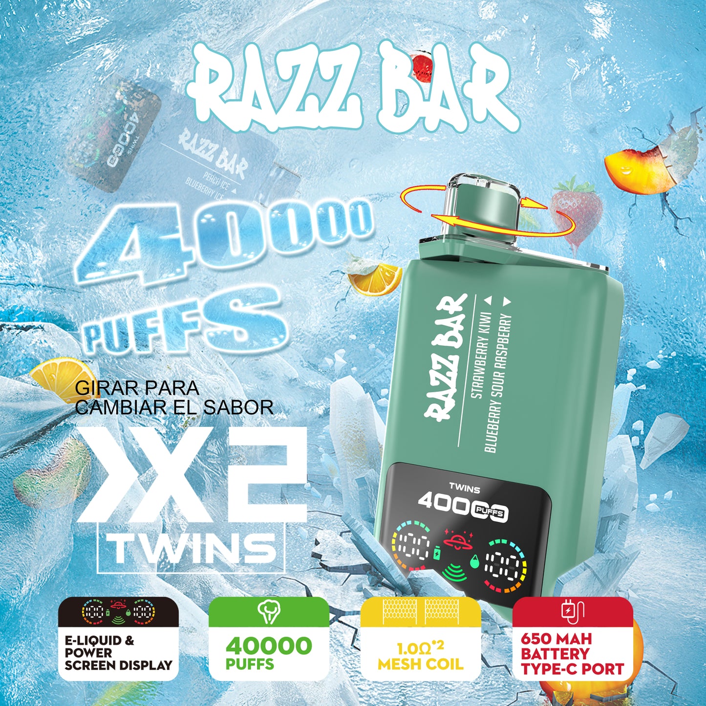 Razz Bar 40K Tiri Vape Sistema a doppio gusto