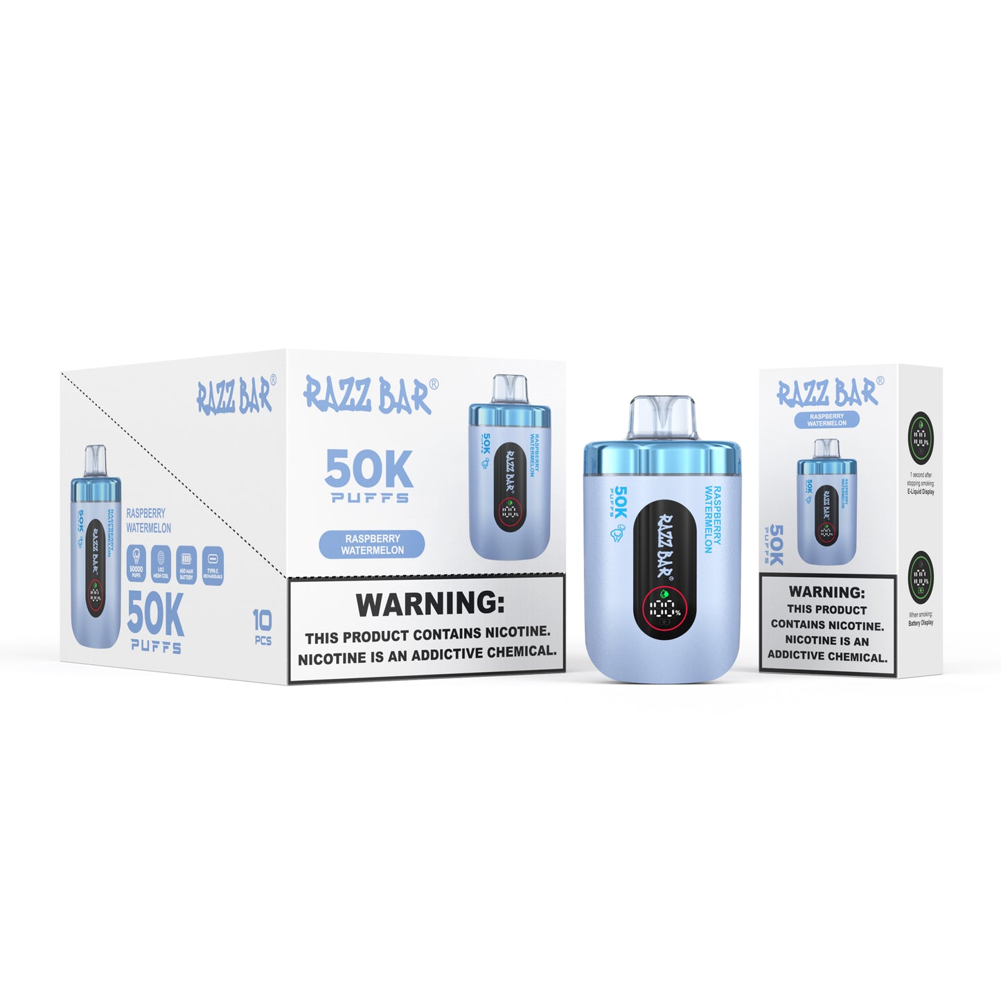 650 mAh ricaricabile Razz Bar 50K Nicotina 2% o 5%