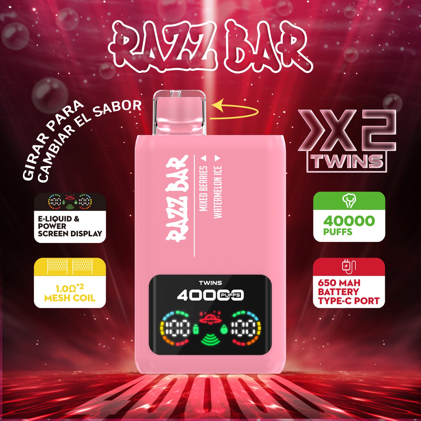 Razz Bar 40K Tiri Vape Sistema a doppio gusto