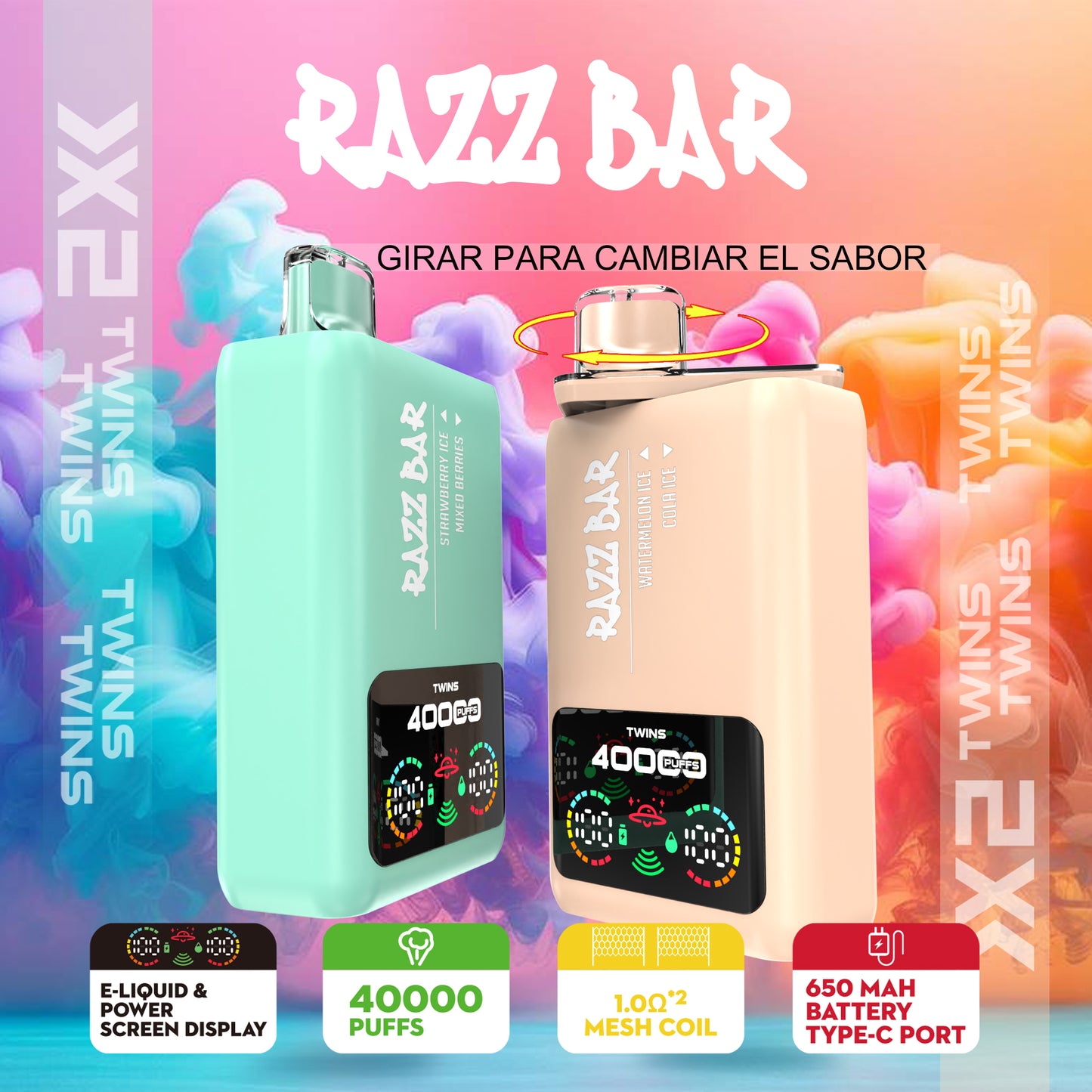 Razz Bar 40K Tiri Vape Sistema a doppio gusto