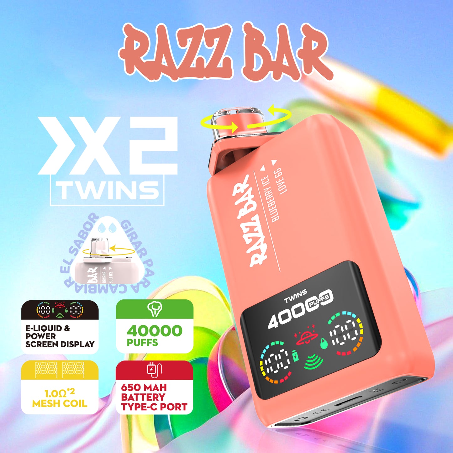 Razz Bar 40K Tiri Vape Sistema a doppio gusto