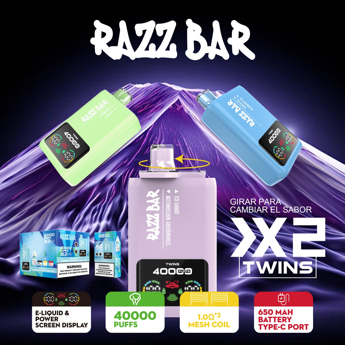 Razz Bar 40K Tiri Vape Sistema a doppio gusto