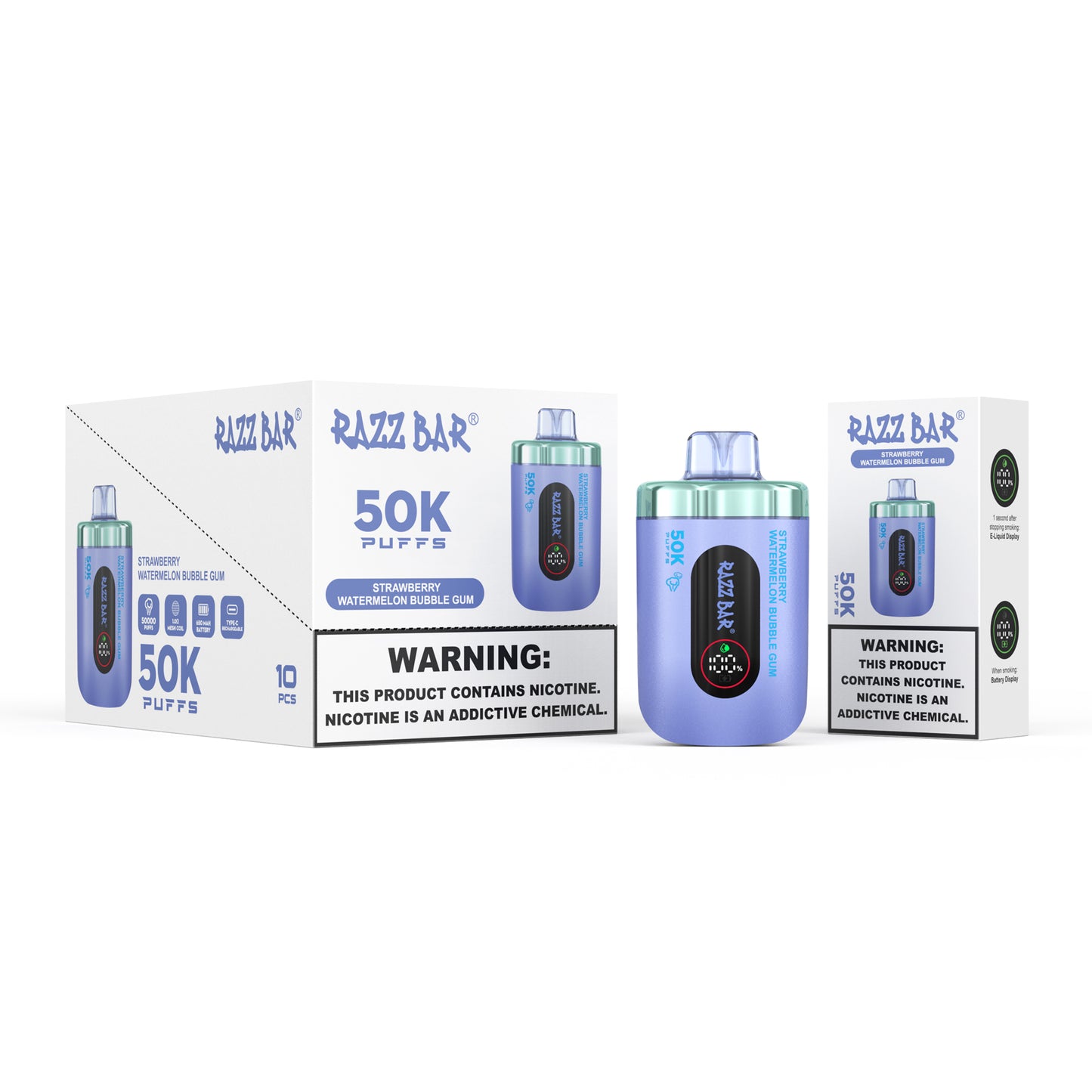 650 mAh ricaricabile Razz Bar 50K Nicotina 2% o 5%