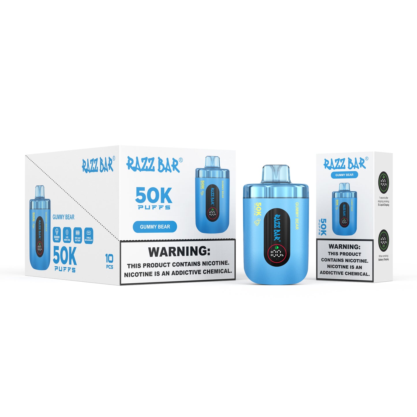 650 mAh ricaricabile Razz Bar 50K Nicotina 2% o 5%
