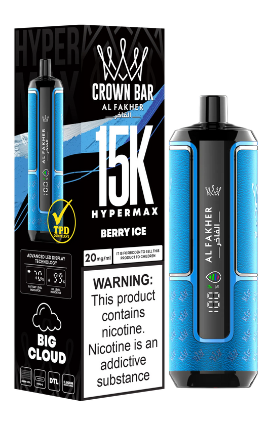 Al Fakher Crown Bar Hyper Max Puff 15000 Tiri Berry Ice Gusto Sigaretta Elettronica Monouso