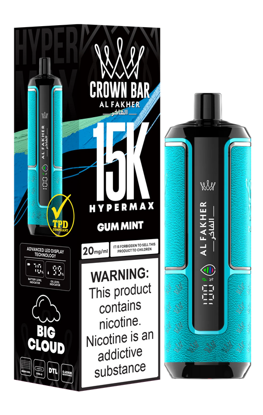 Al Fakher Crown Bar Hyper Max Puff 15000 Tiri Vape Usa e Getta - Gum Mint Gusto