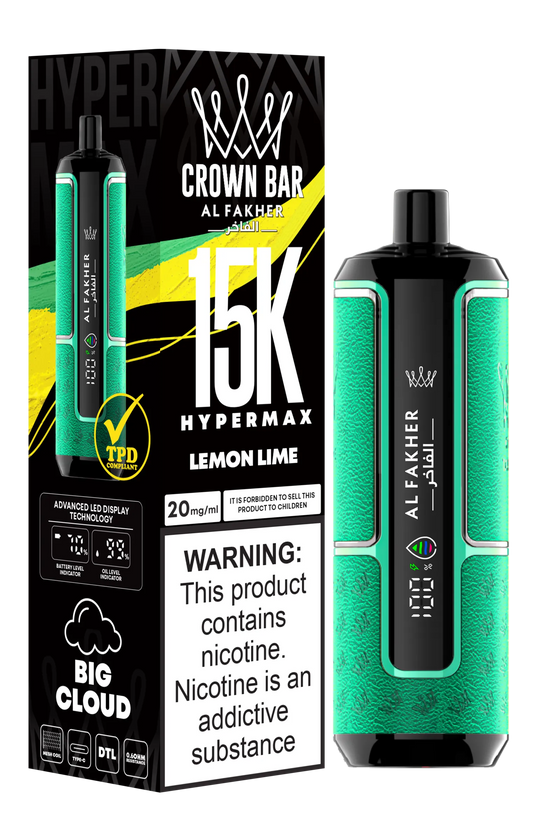 Al Fakher Crown Bar Hyper Max Puff 15000 Tiri Lemon Lime Gusto Vape Monouso