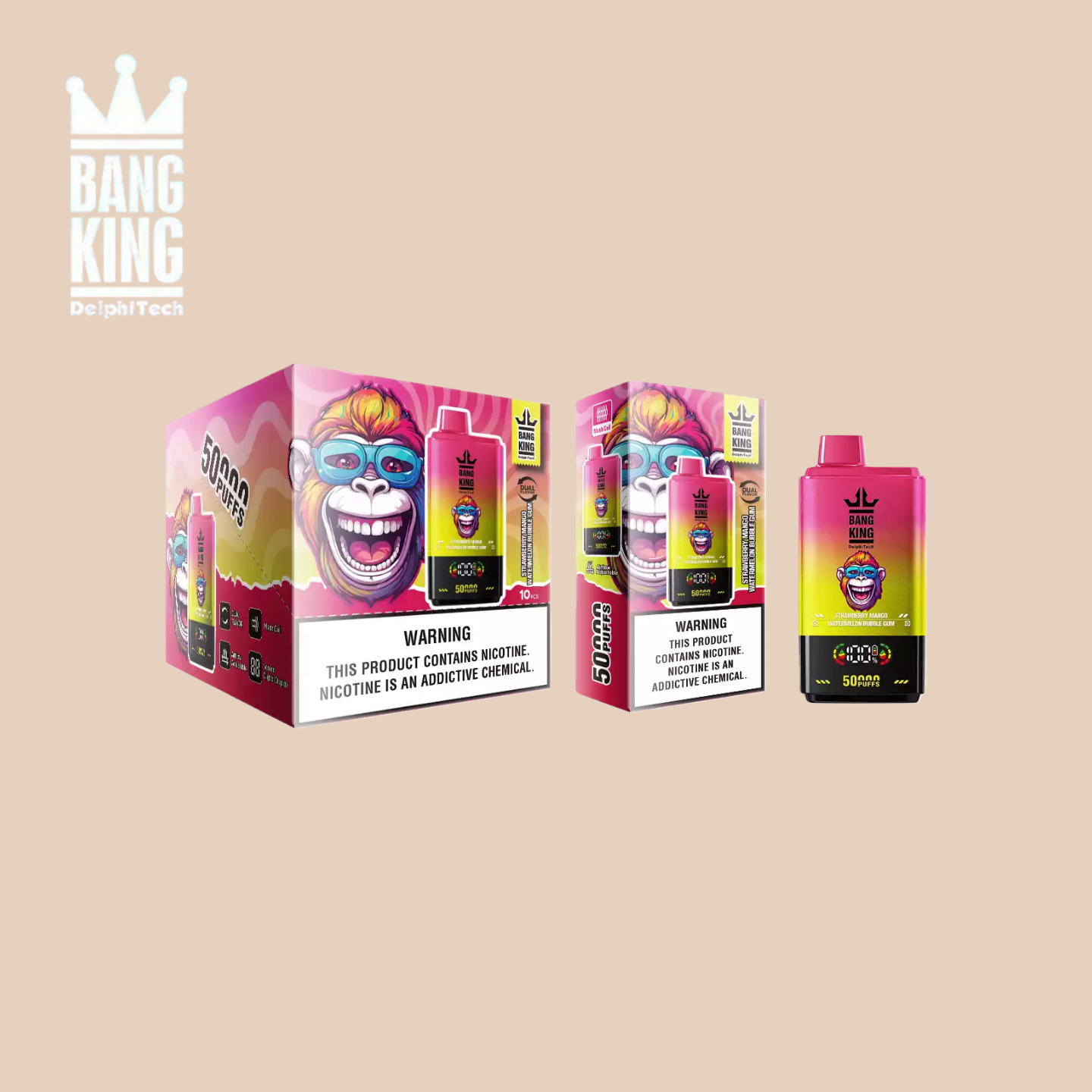 BANG KING 50000 Puffs Strawberry Mango & Watermelon Bubble Gum