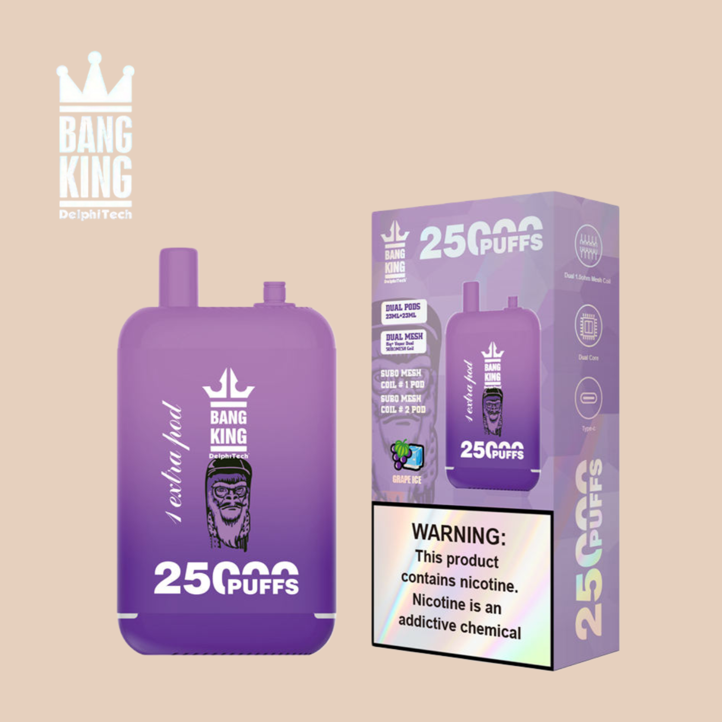 Bang King Puff 25000 Tiri Grape Ice Sigaretta Elettronica