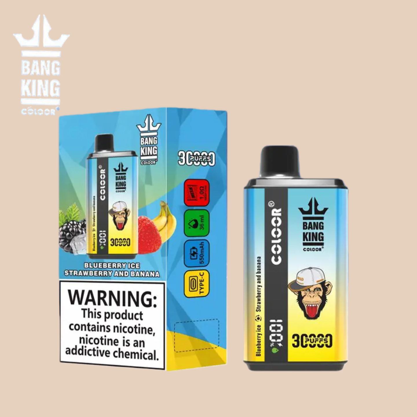 Bang King Puff 30000 Tiri Blueberry Ice & Strawberry And Banana