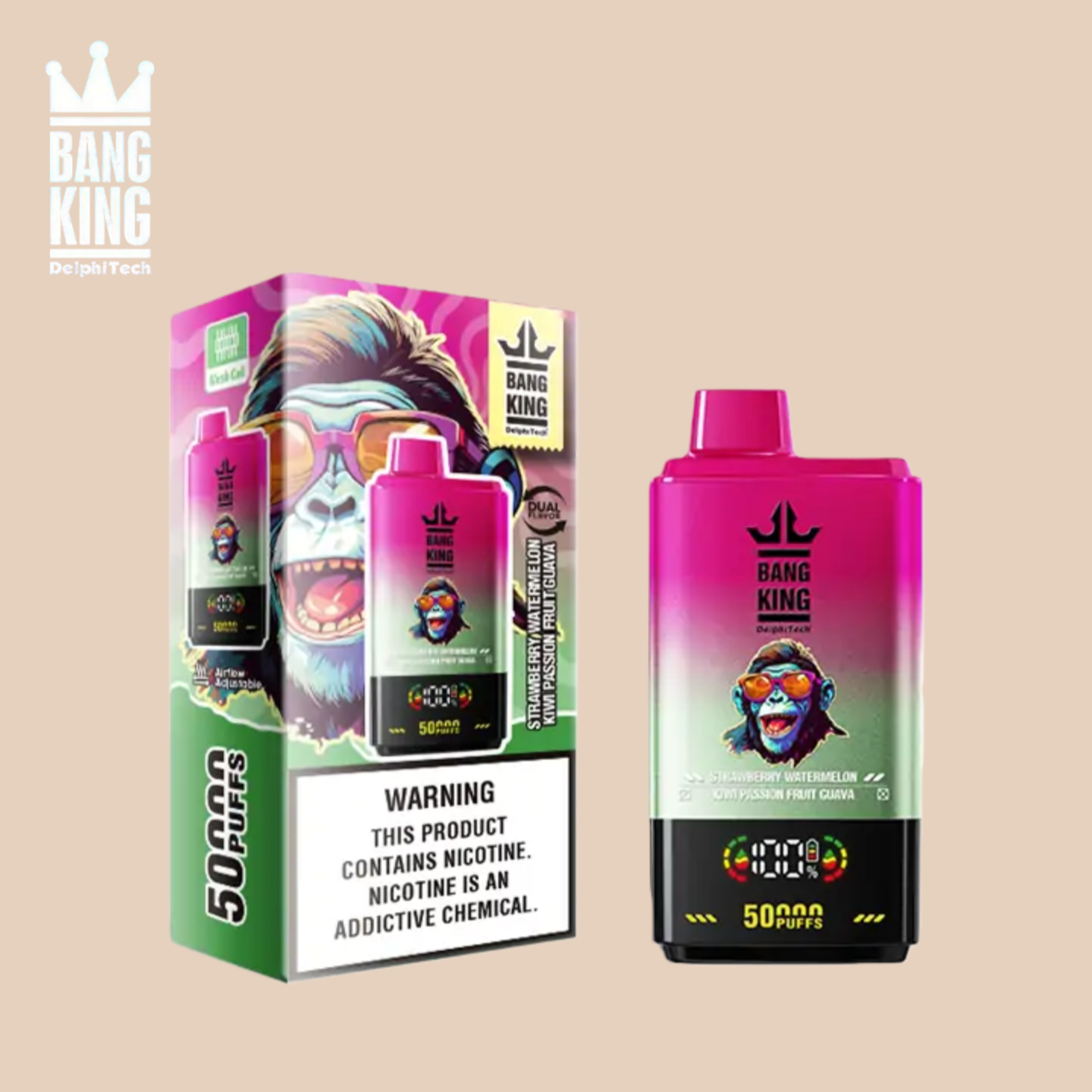 Puff Bang King 50k Strawberry Watermelon & Kiwi Passion Fruit Guava